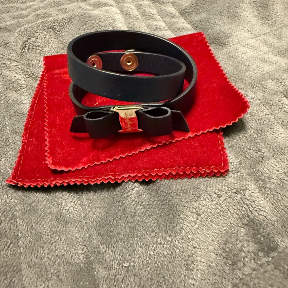 Salvatore Ferragamo Black Bracelet with Gold Accent